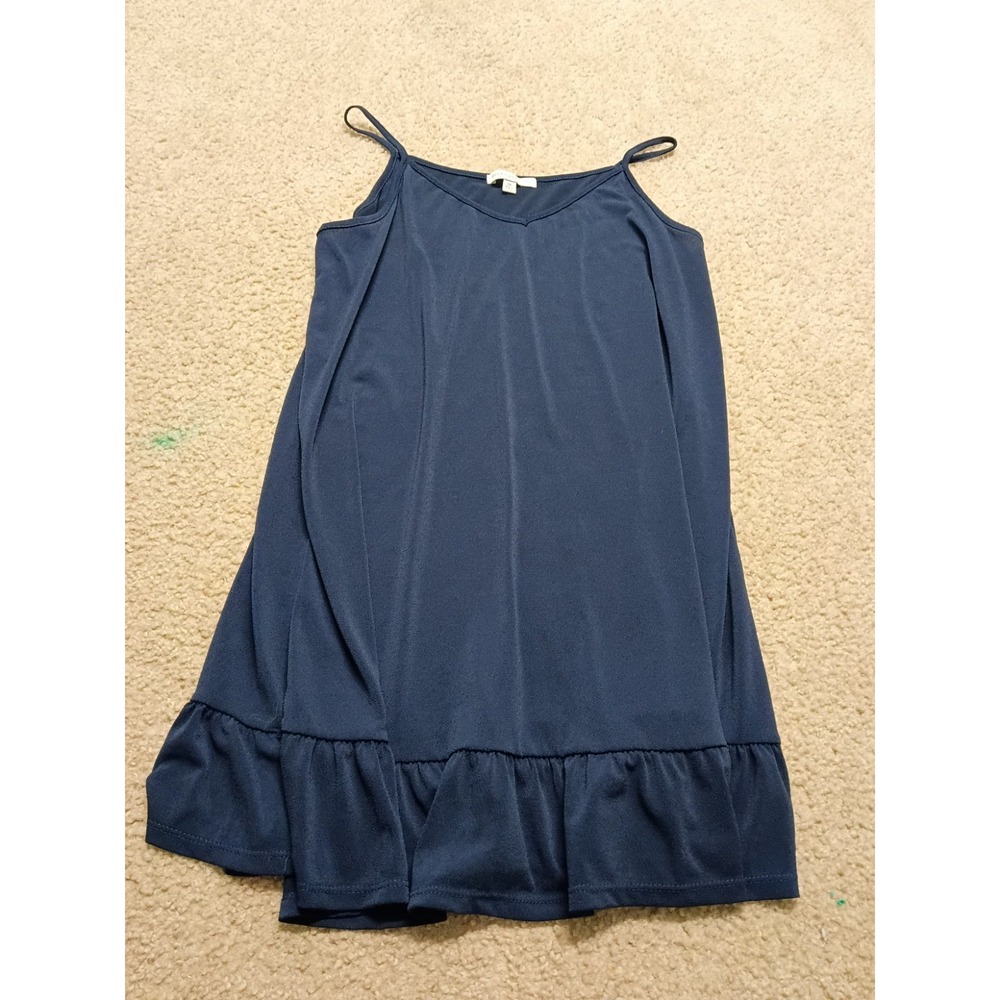 Green Envelope Navy Tank Slip Dress Casual Stretch Knit  Peplum Hem XL USA Made